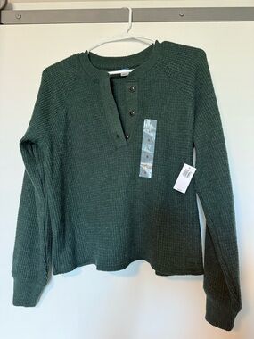 Old Navy Dark Green Henley Knit Sweater